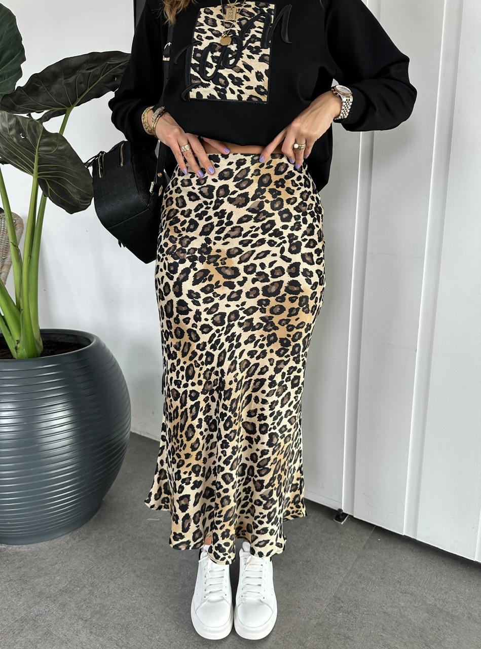 Siyah Desenli Leopar Etek