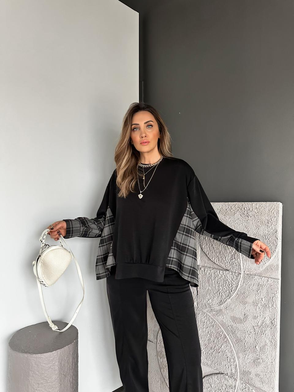 Siyah Ekose Gömlek Parçalı Takım