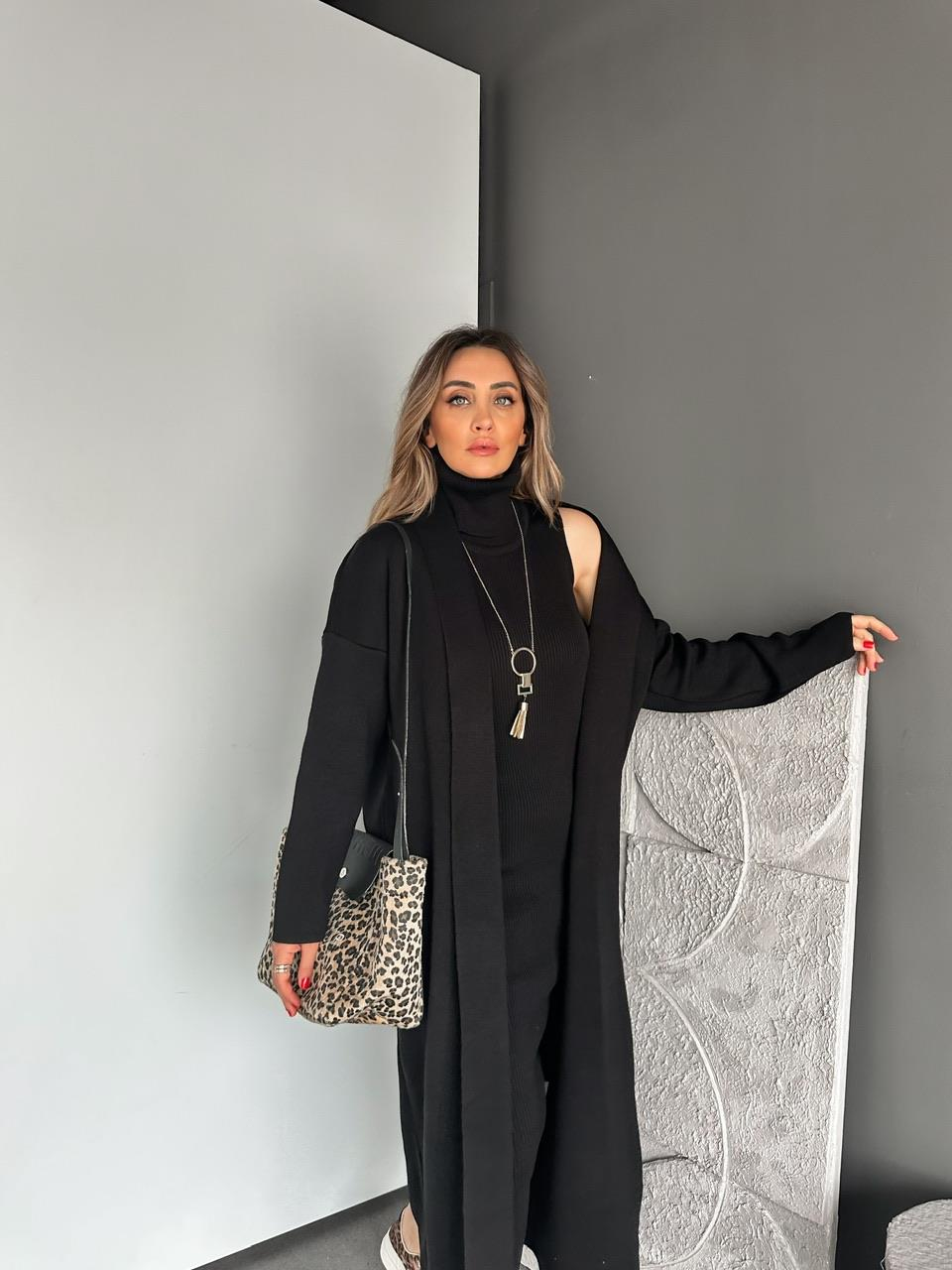 Siyah Elbise Hırka Triko Takım