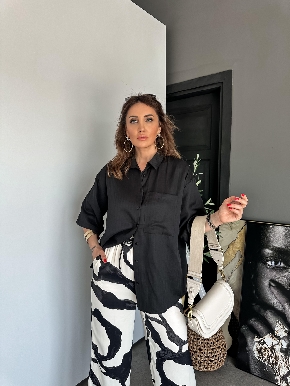 Siyah Fakir Kol Cotton Gömlek 