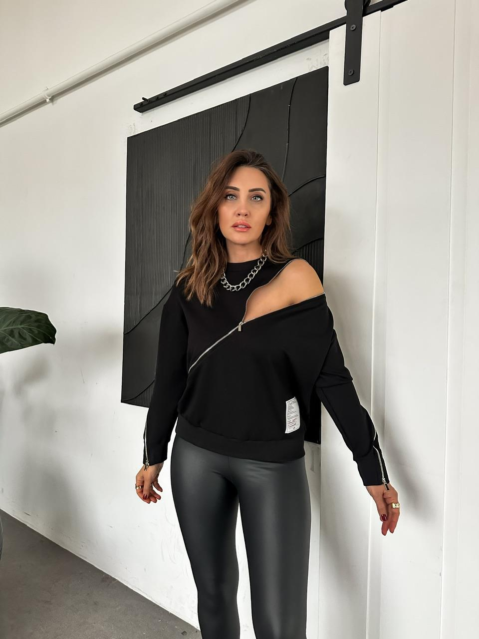 Siyah Fermuarlı Detaylı Tasarım Sweatshirt