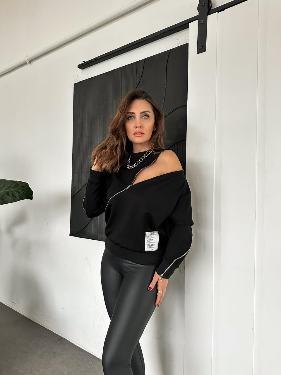 Siyah Fermuarlı Detaylı Tasarım Sweatshirt