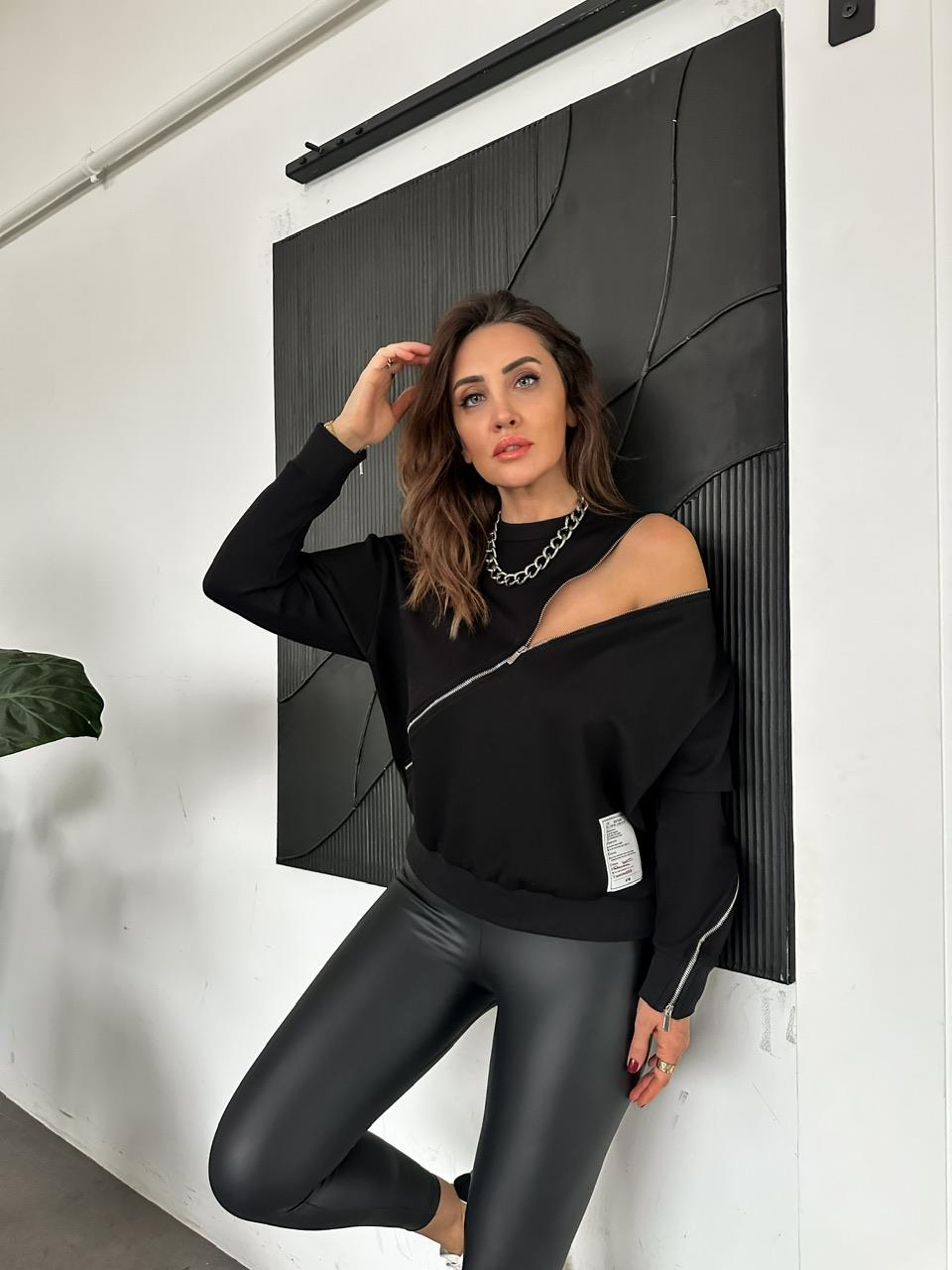 Siyah Fermuarlı Detaylı Tasarım Sweatshirt