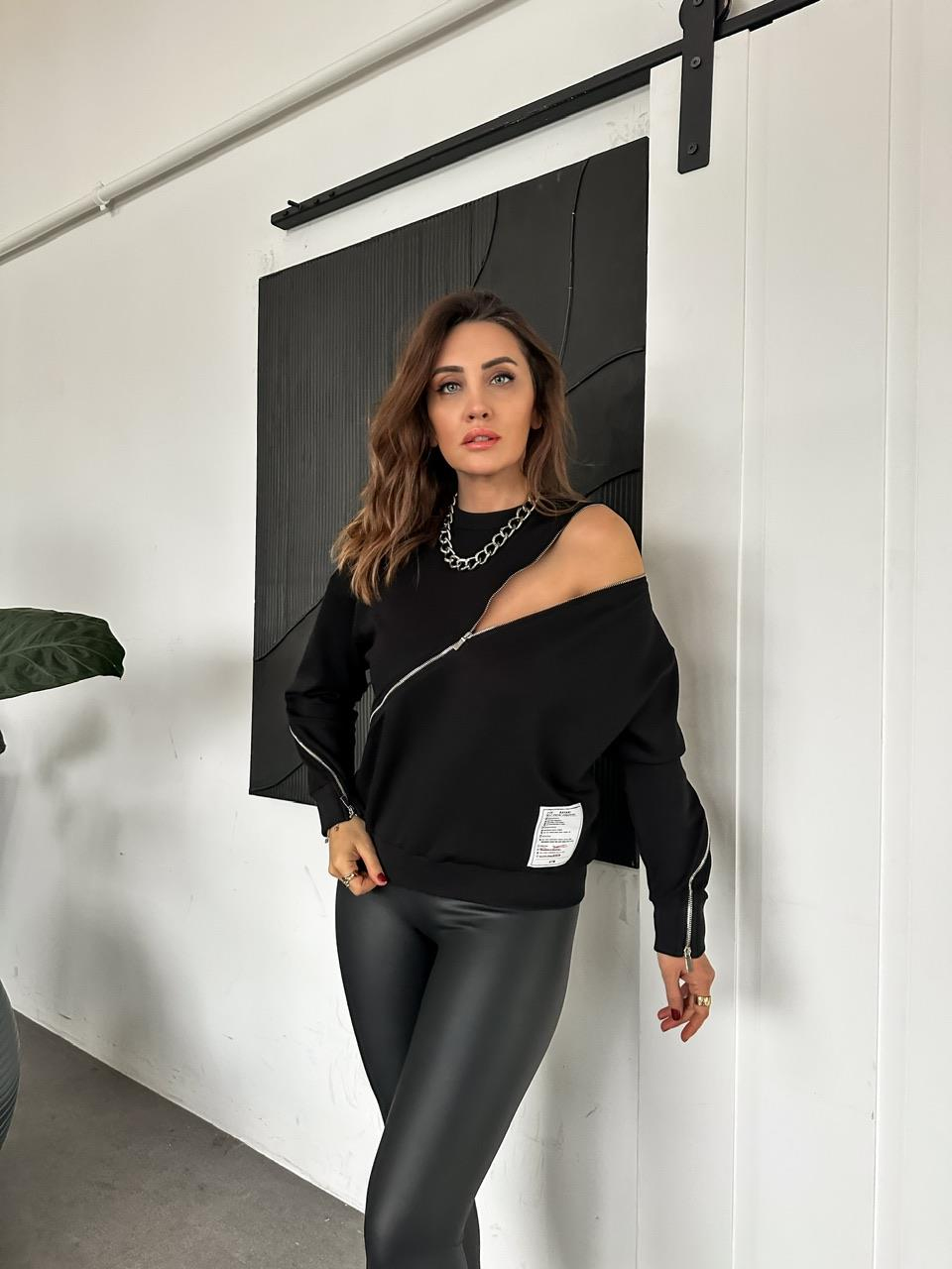 Siyah Fermuarlı Detaylı Tasarım Sweatshirt