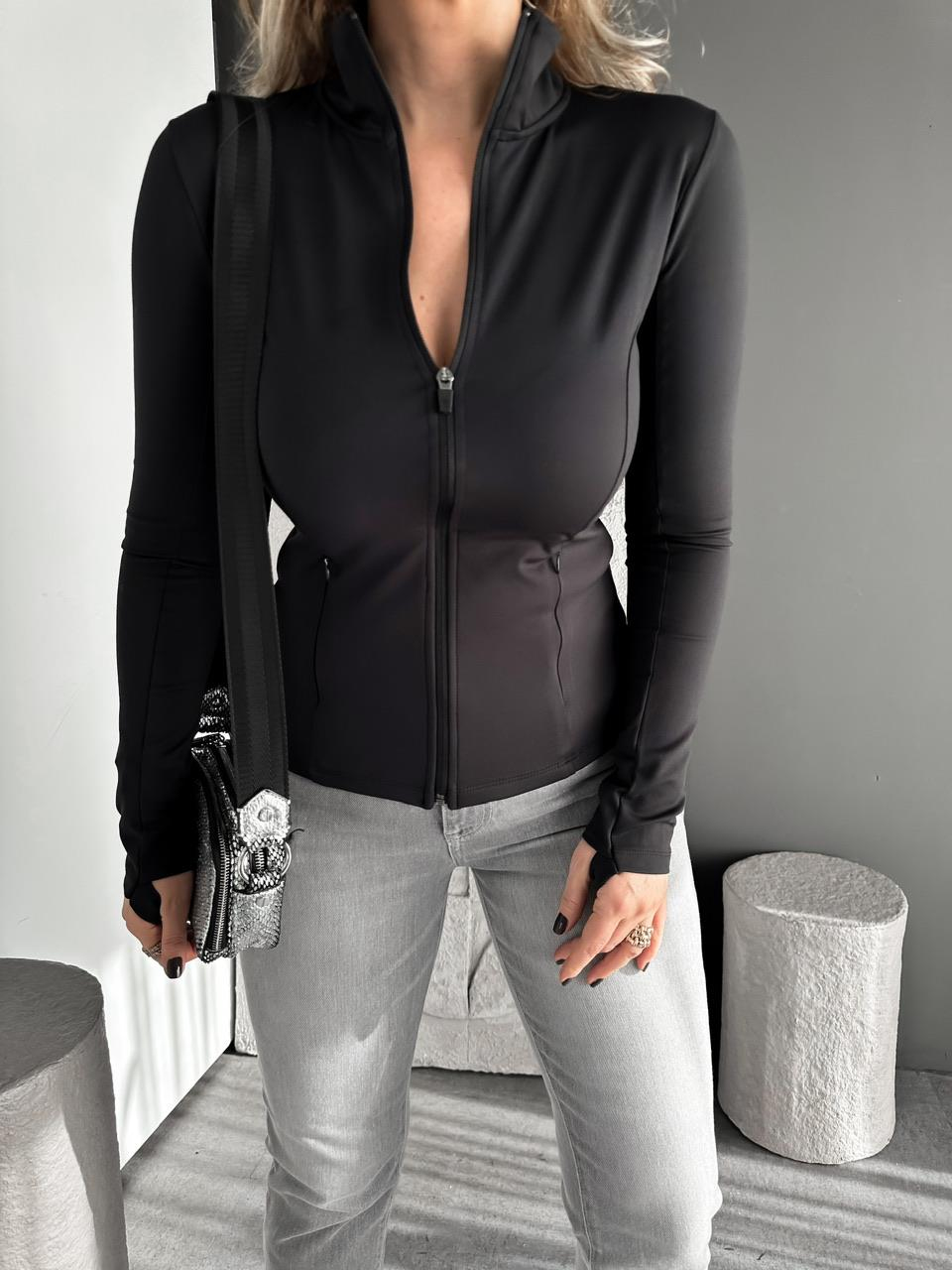 Siyah Fermuarlı Parmaklı Oysho Sweatshirt