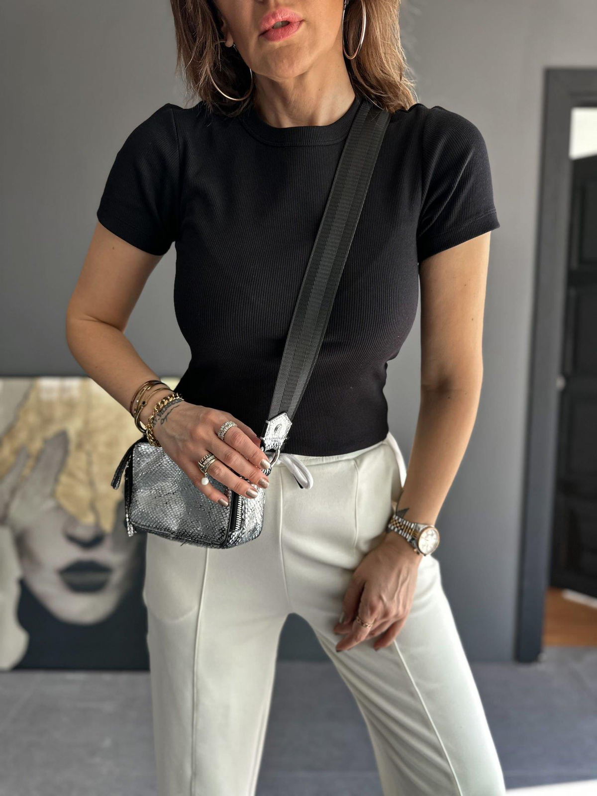 Siyah Fitilli Organic Cotton Tshirt
