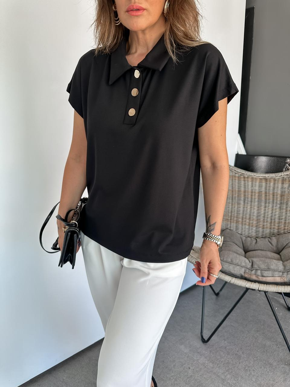 Siyah Gold Düğmeli Modal Tshirt
