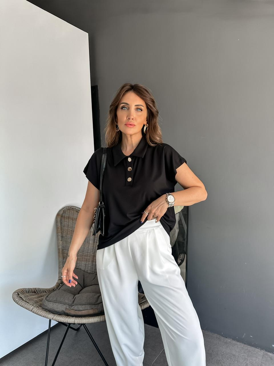 Siyah Gold Düğmeli Modal Tshirt