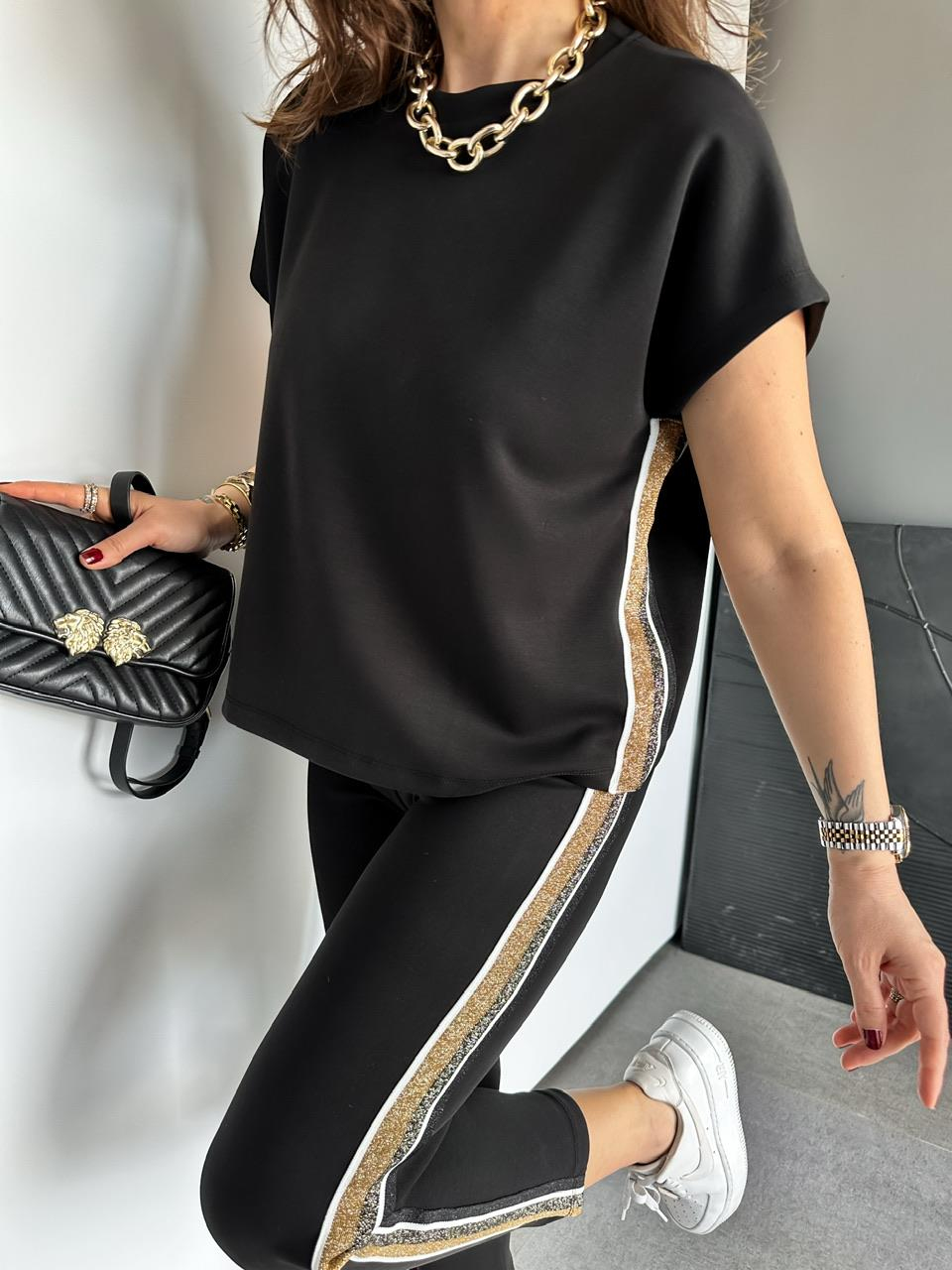 Siyah Gold Şeritli Premium Modal Takım
