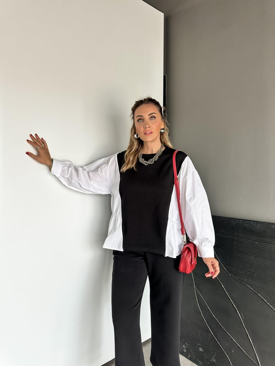 Siyah Gömlek Detaylı Sweat Takım
