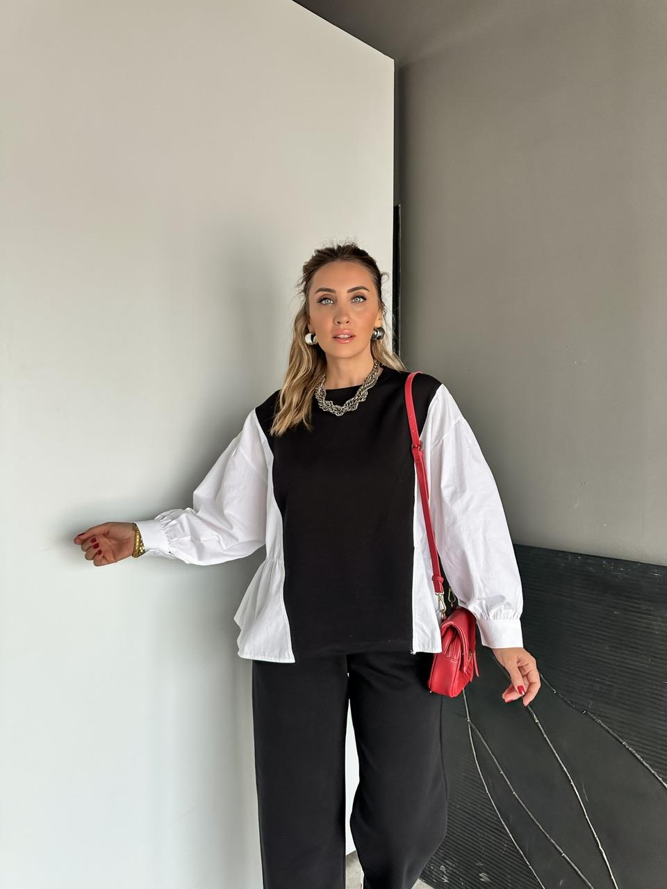 Siyah Gömlek Detaylı Sweat Takım