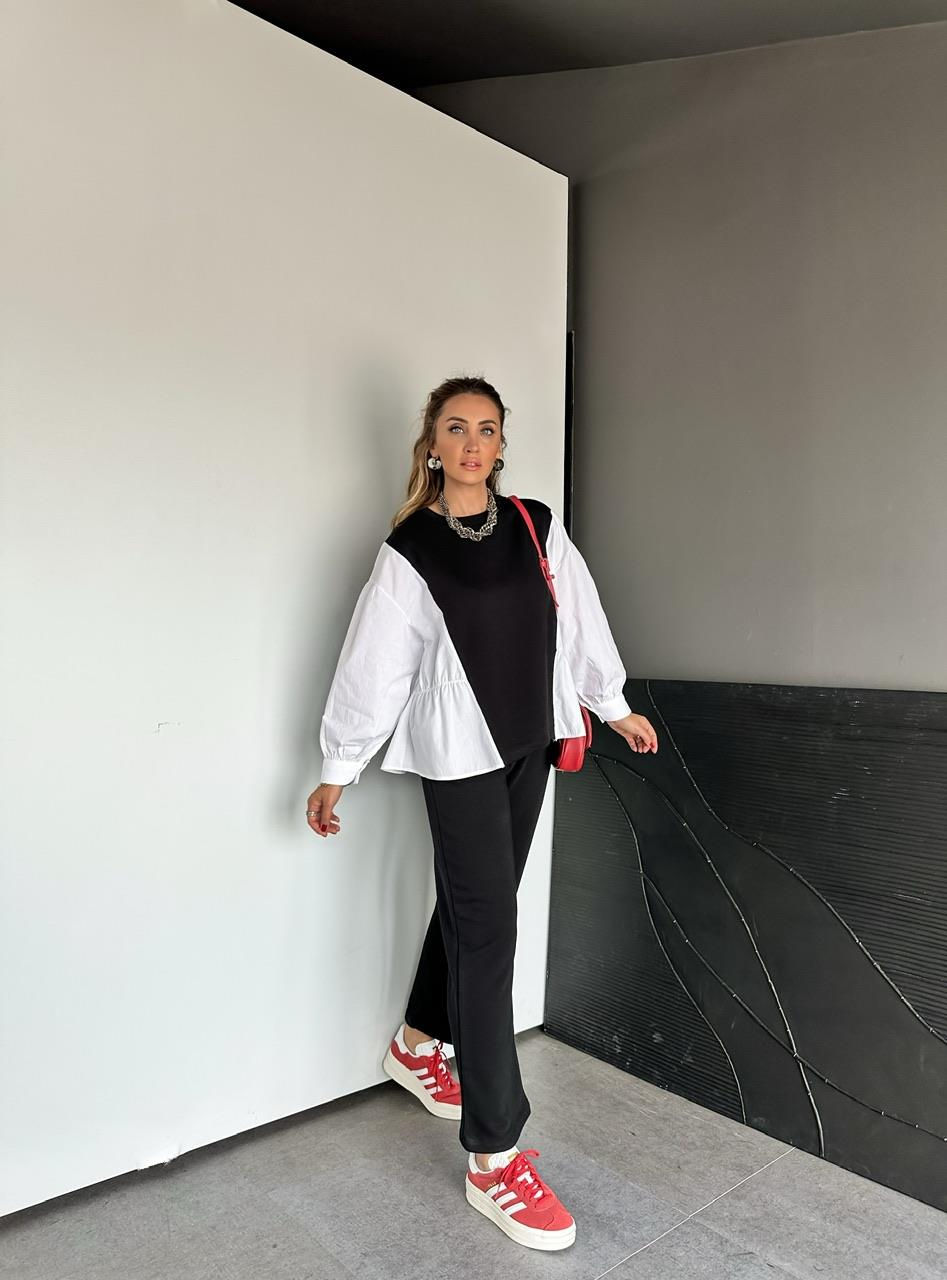 Siyah Gömlek Detaylı Sweat Takım