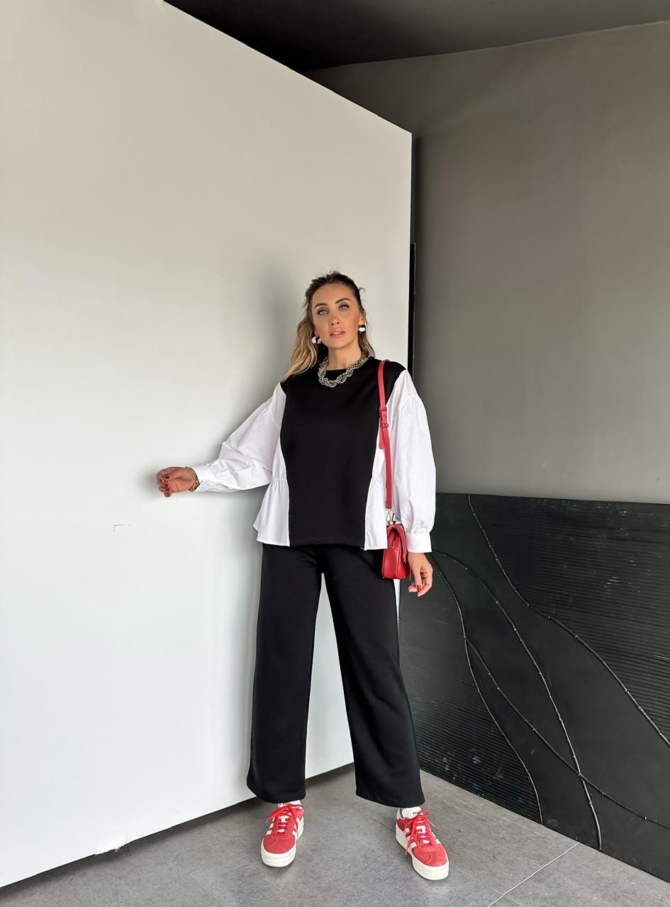 Siyah Gömlek Detaylı Sweat Takım