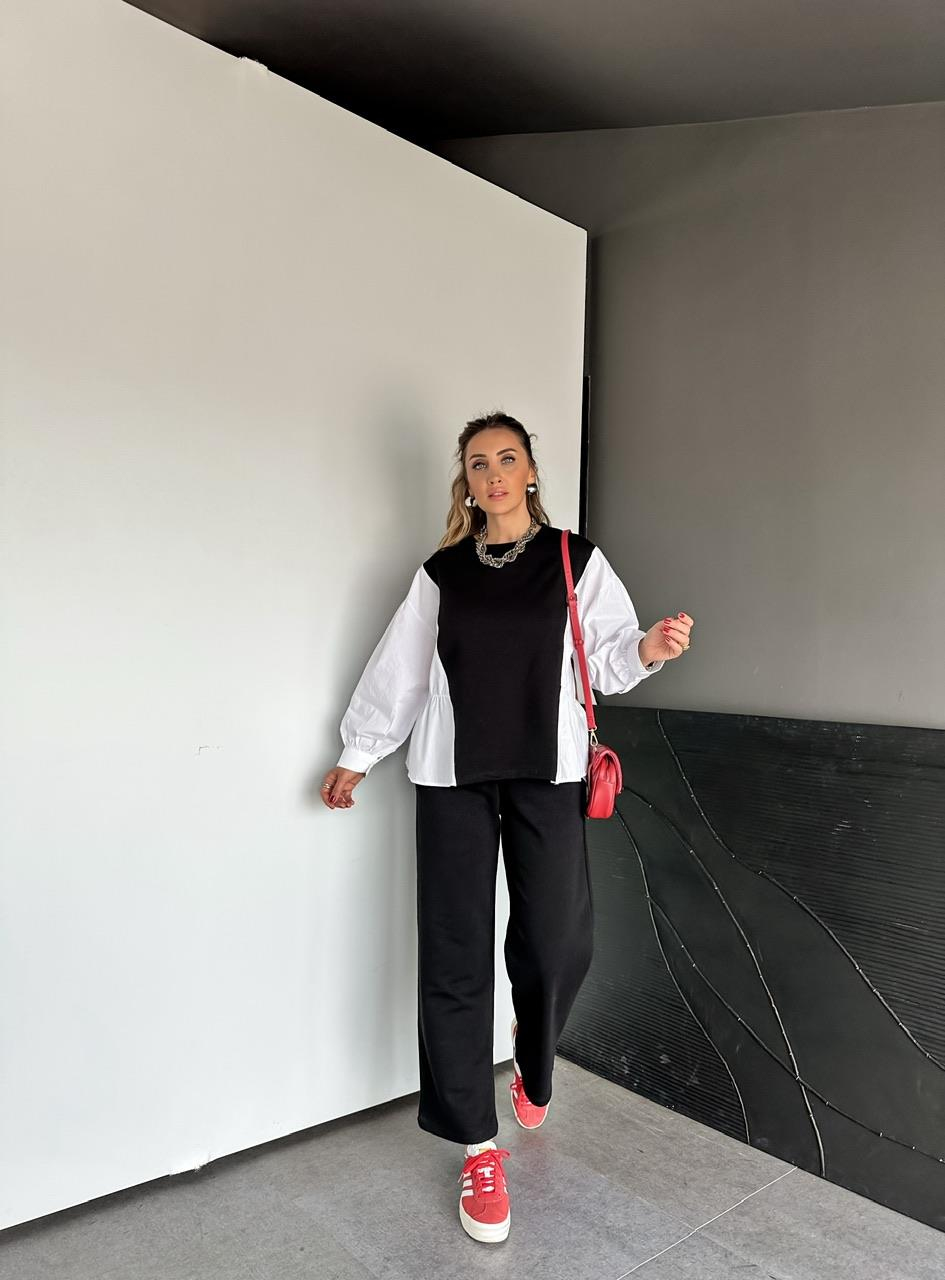 Siyah Gömlek Detaylı Sweat Takım