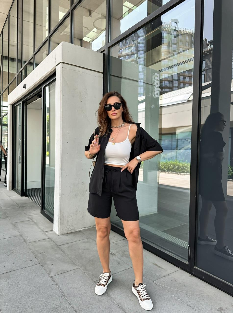 Siyah Gömlek Şort Marka Model Takım