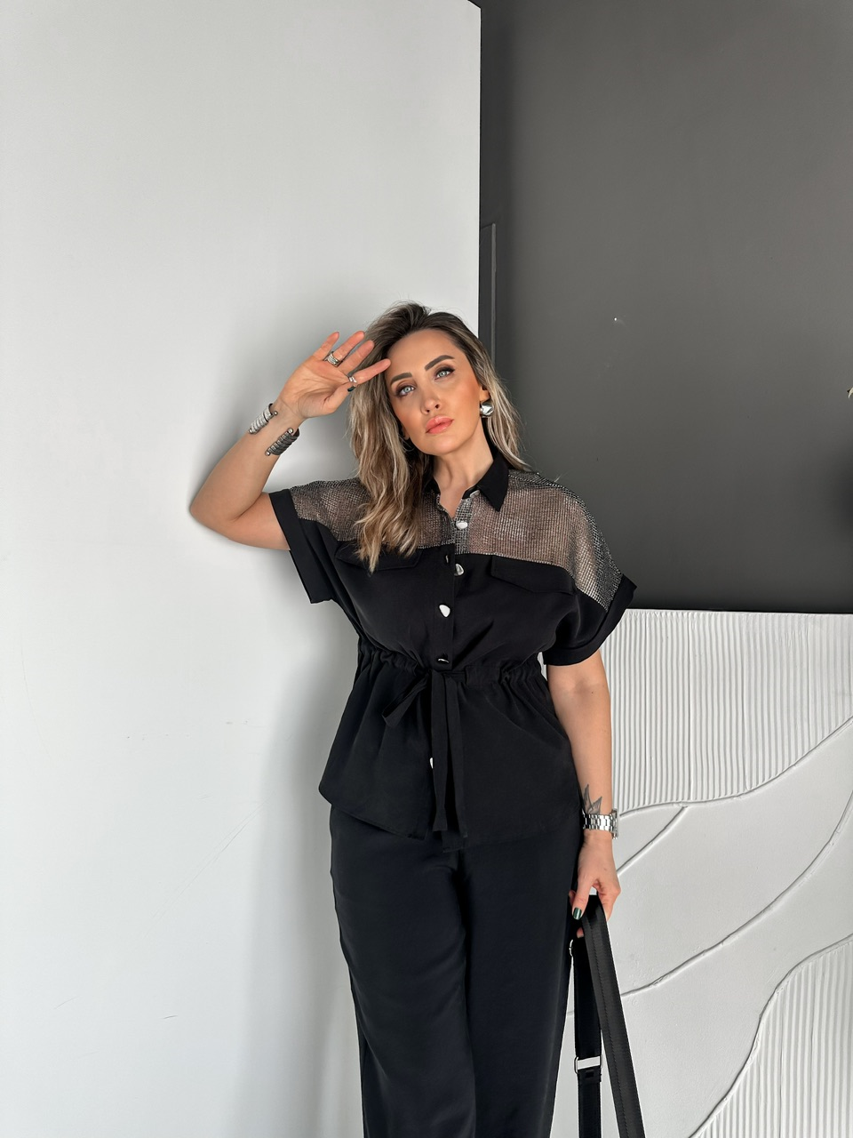 Siyah Gümüş Fileli Premium Takım
