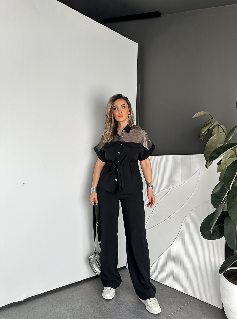 Siyah Gümüş Fileli Premium Takım