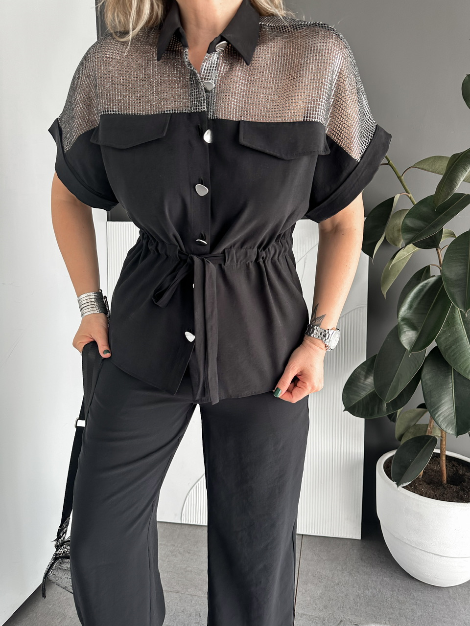 Siyah Gümüş Fileli Premium Takım