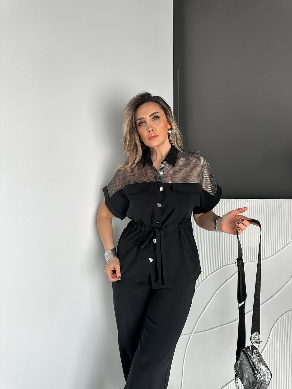 Siyah Gümüş Fileli Premium Takım