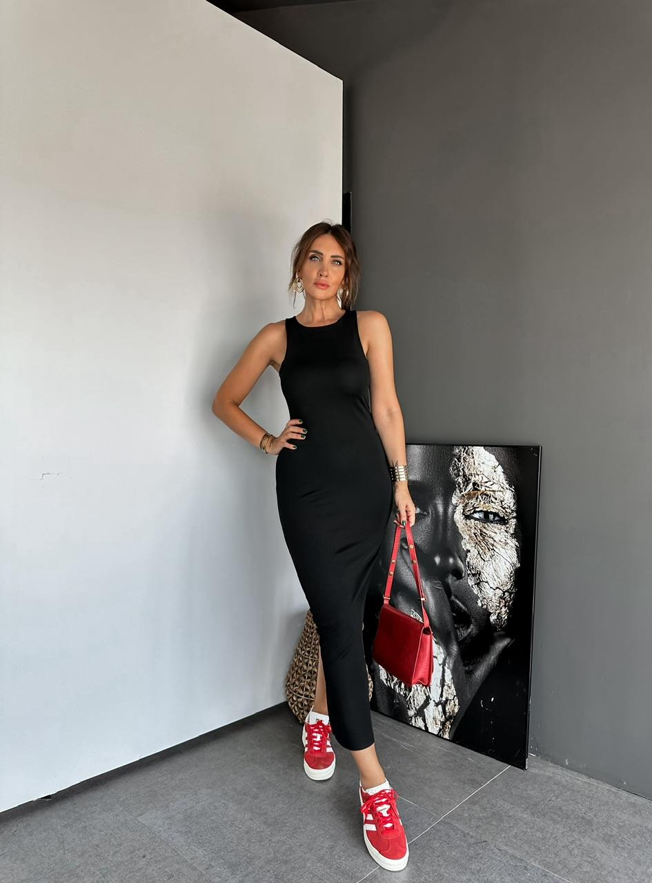 Siyah Halter Yaka Kaşkorse Elbise