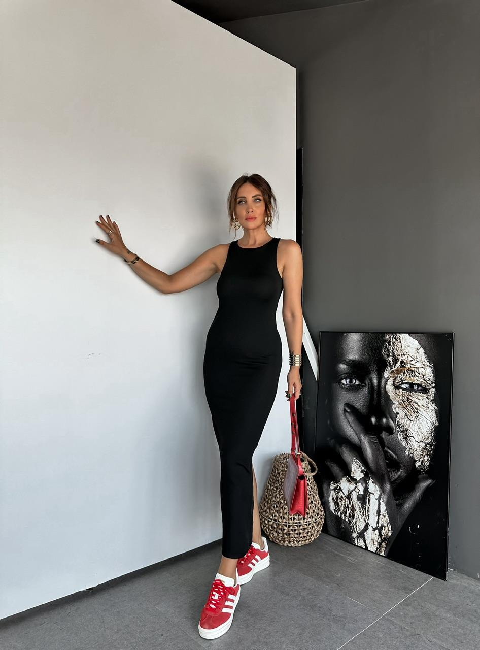 Siyah Halter Yaka Kaşkorse Elbise