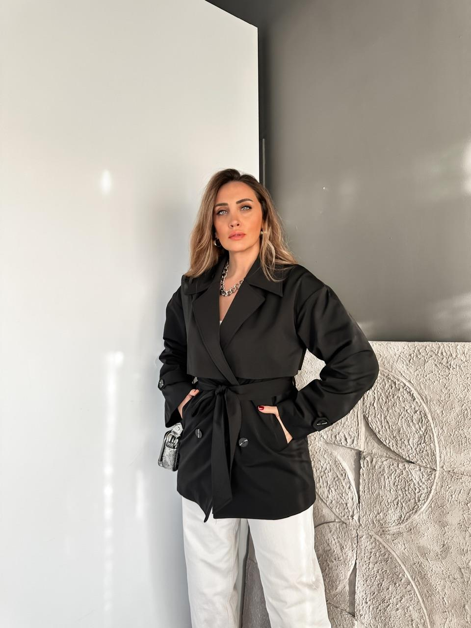 Siyah İçi Kürklü Su Geçirmez Trençkot