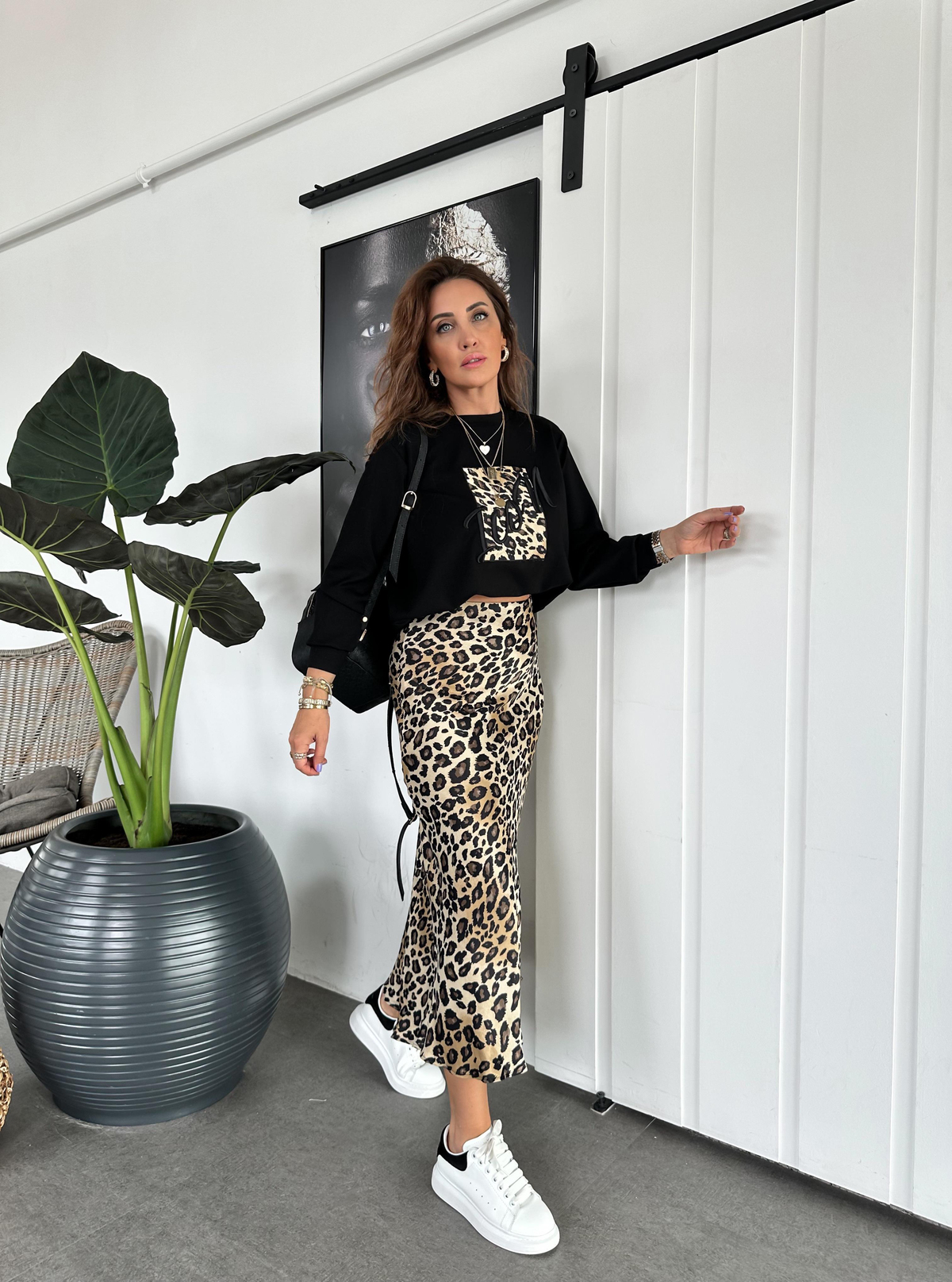 Siyah Icon Leopar Parçalı Sweatshirt