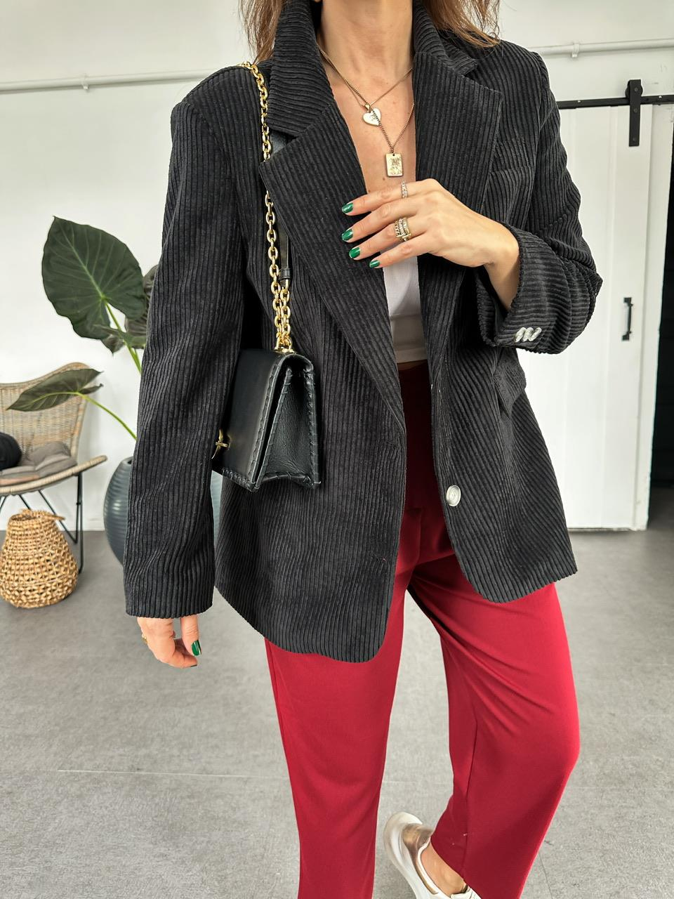 Siyah Kadife Blazer Ceket