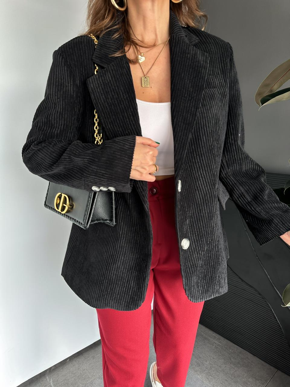 Siyah Kadife Blazer Ceket