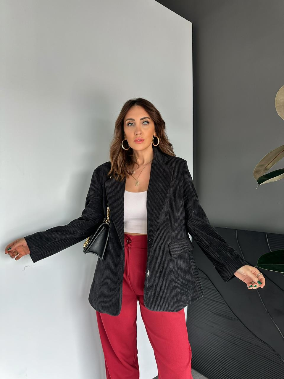 Siyah Kadife Blazer Ceket