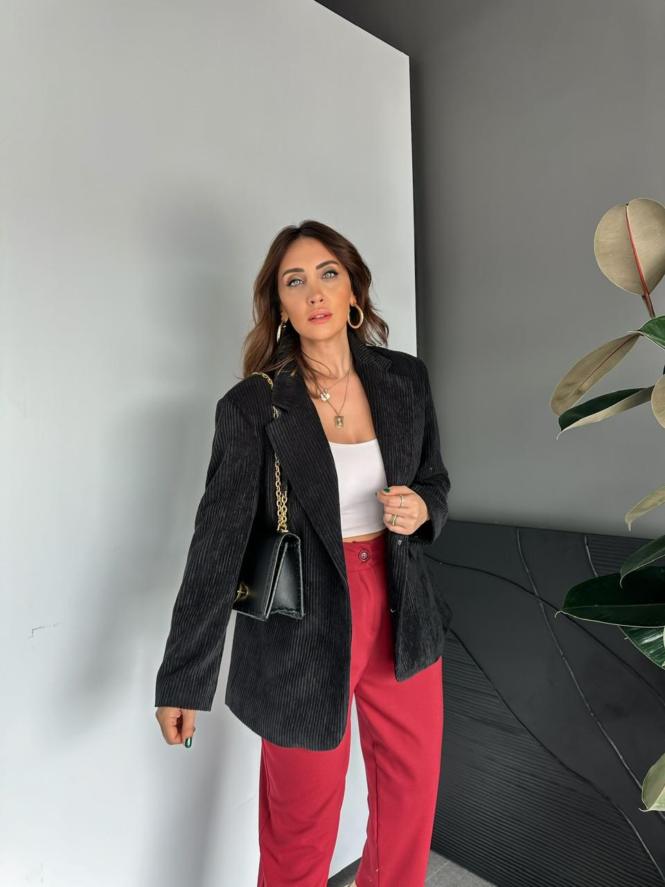 Siyah Kadife Blazer Ceket