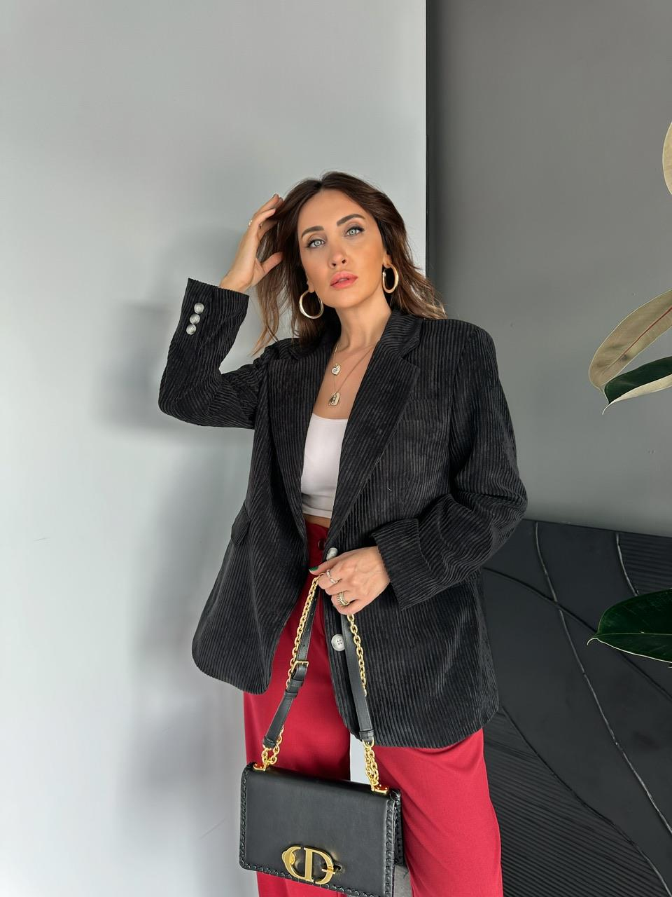 Siyah Kadife Blazer Ceket