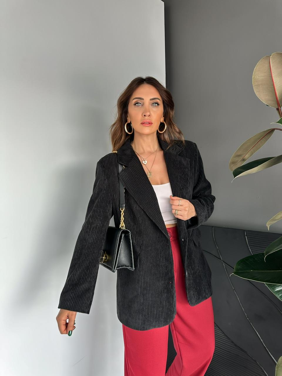 Siyah Kadife Blazer Ceket