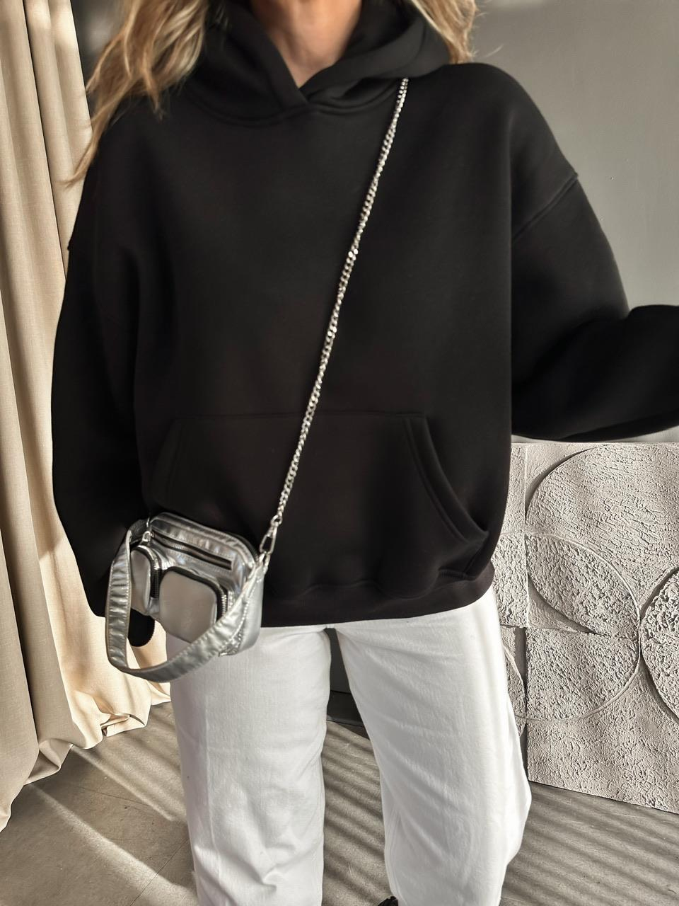 Siyah Kanguru Cepli Sweatshirt