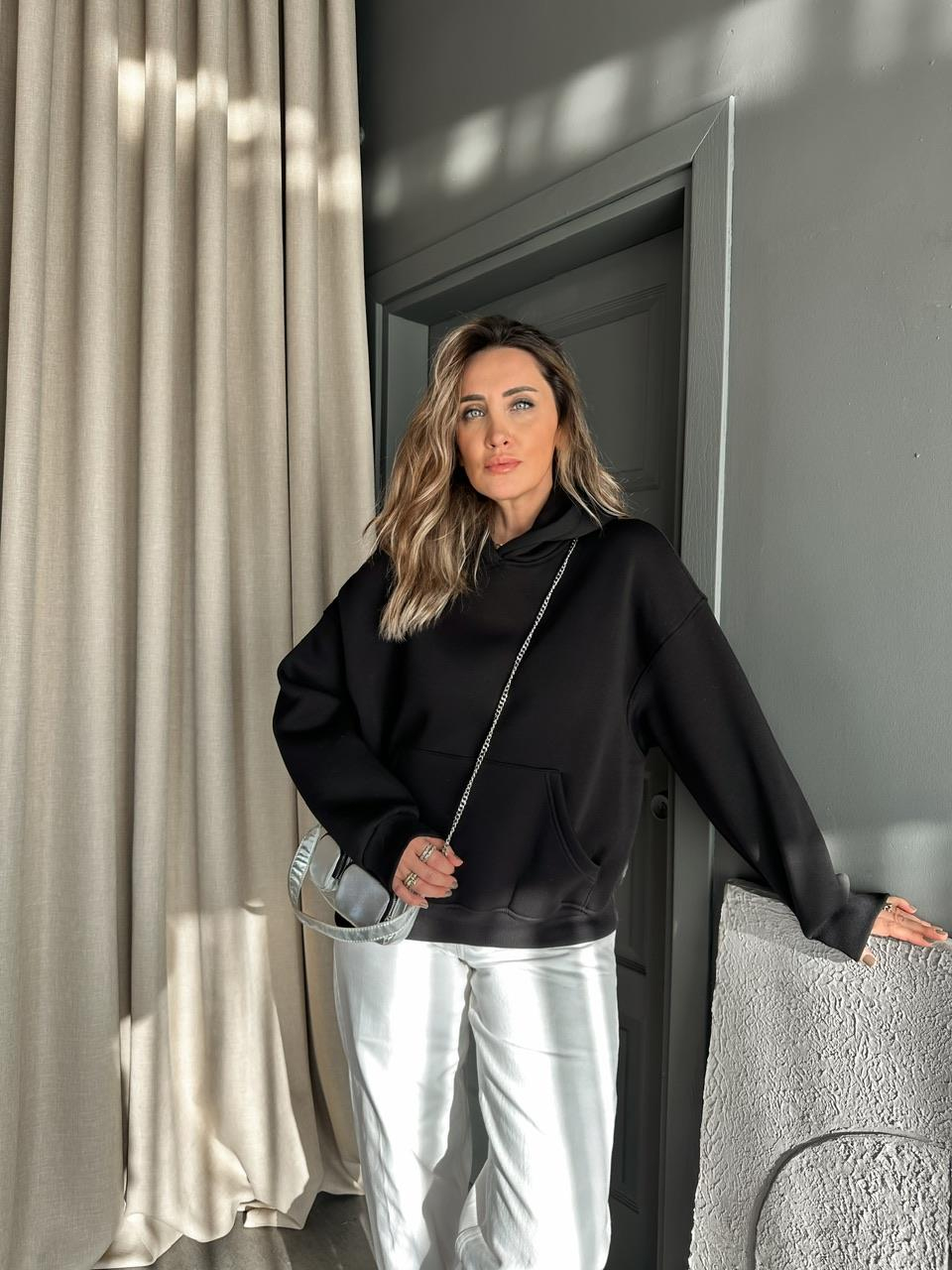 Siyah Kanguru Cepli Sweatshirt