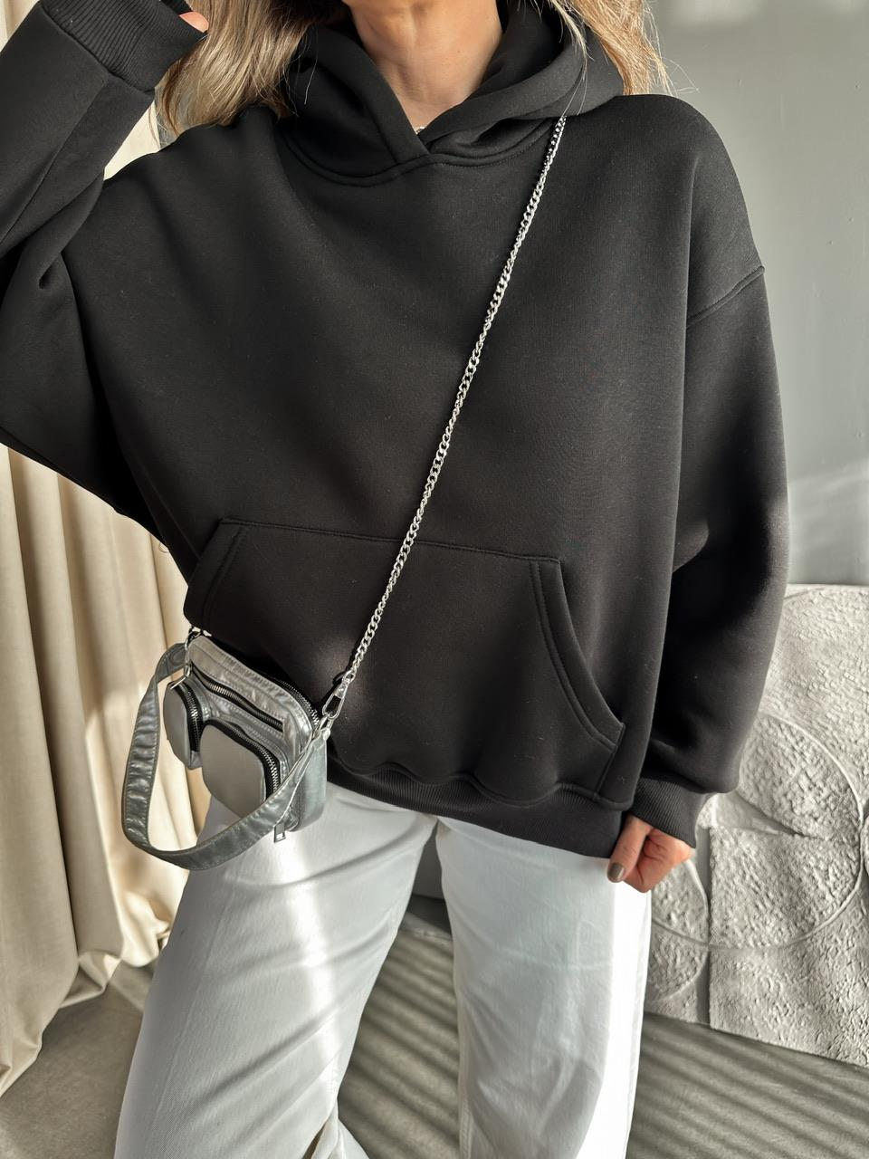 Siyah Kanguru Cepli Sweatshirt