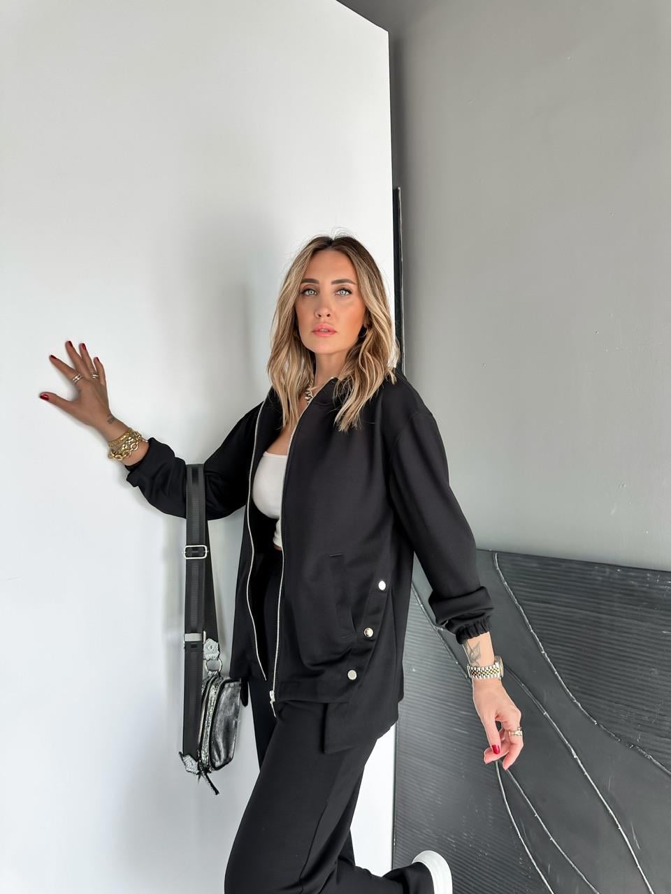 Siyah Kapşonlu Cıtcıtlı Modal Takım