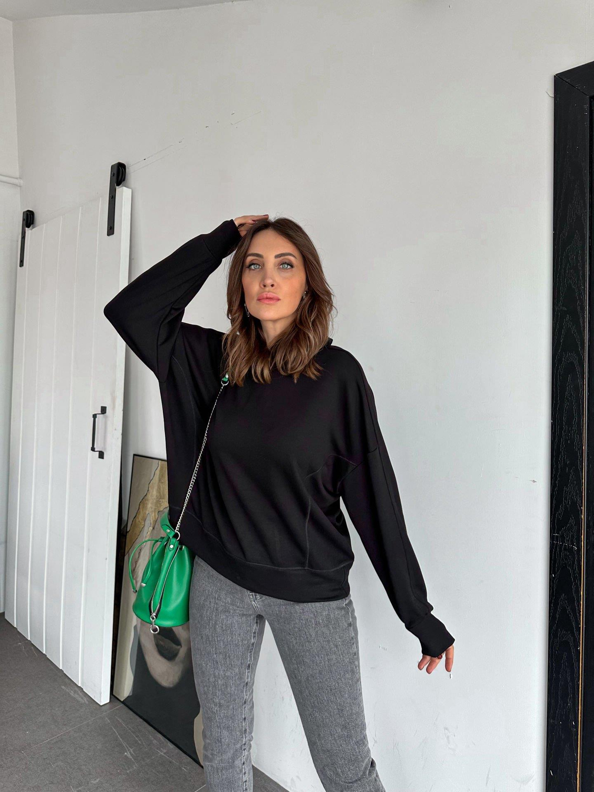 Siyah Kapşonlu Modal Sweatshirt