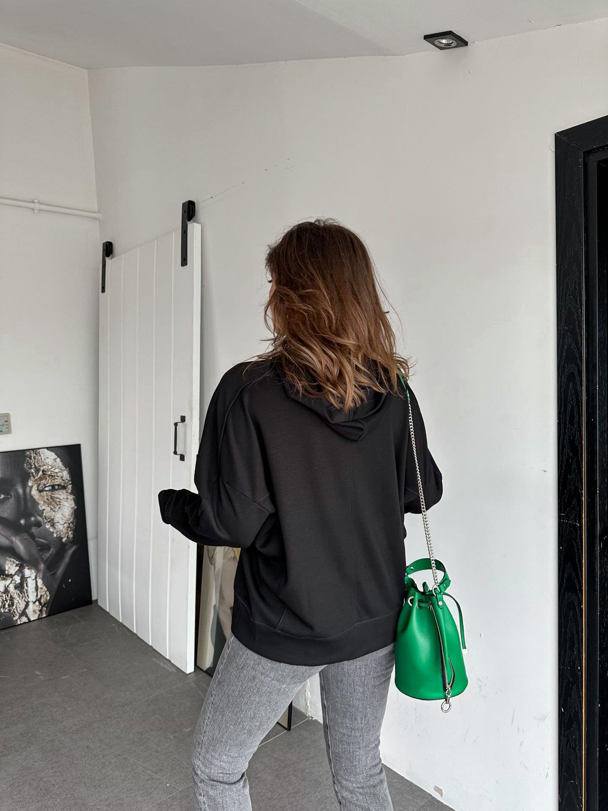 Siyah Kapşonlu Modal Sweatshirt