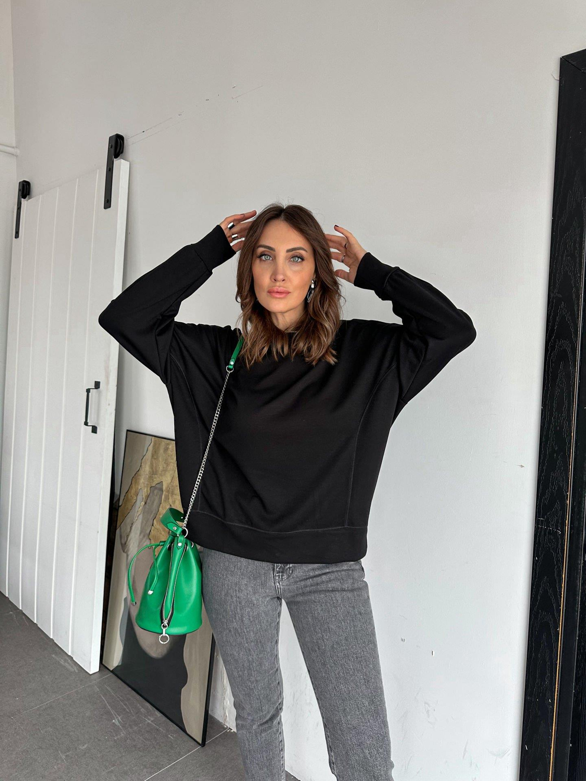 Siyah Kapşonlu Modal Sweatshirt