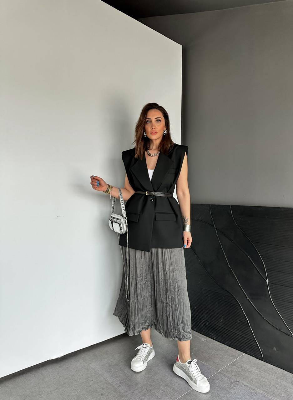 Siyah Kemerli Vatkalı Salaş Yelek