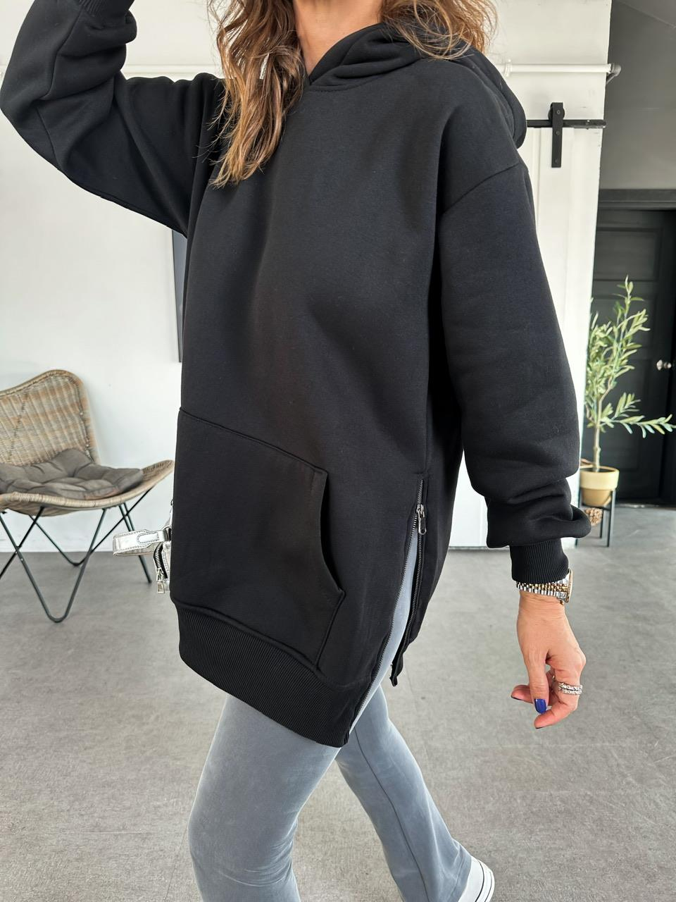 Siyah Kenarları Fermuarlı Sweatshirt