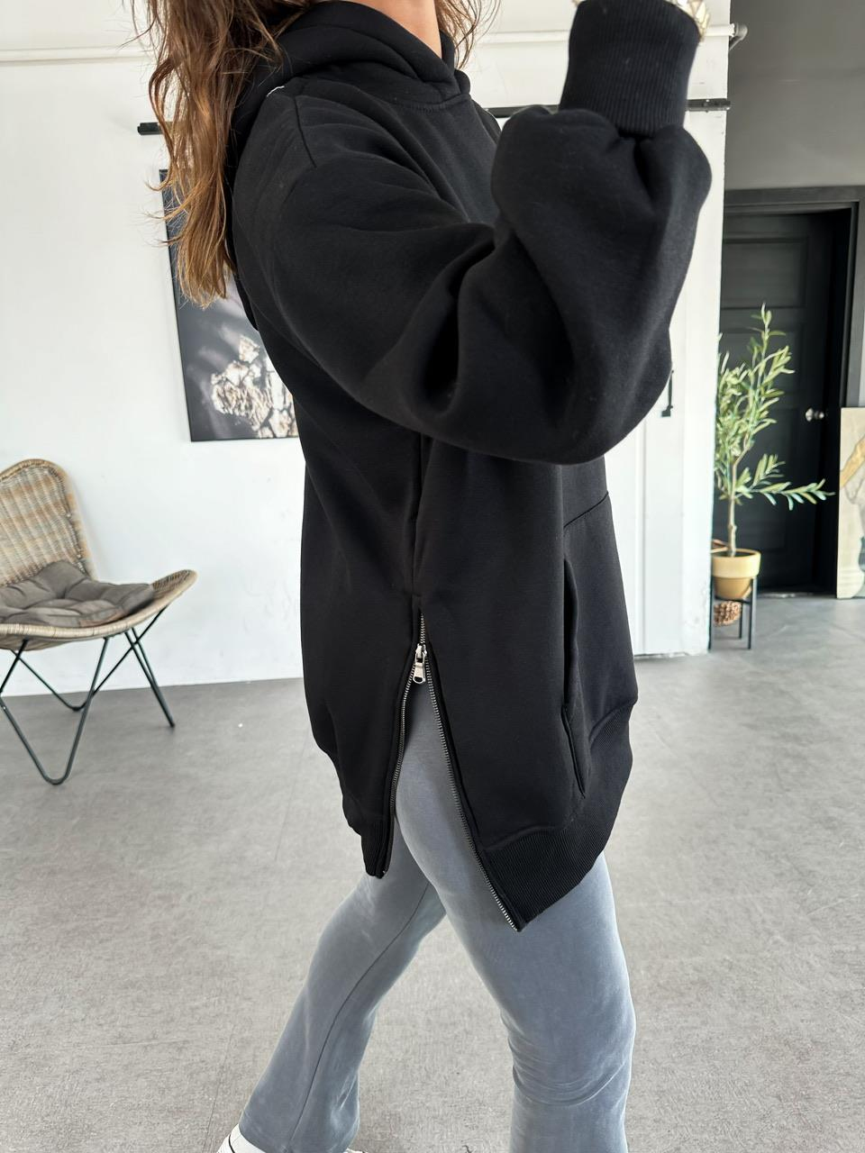 Siyah Kenarları Fermuarlı Sweatshirt