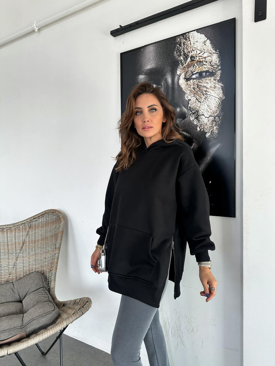Siyah Kenarları Fermuarlı Sweatshirt