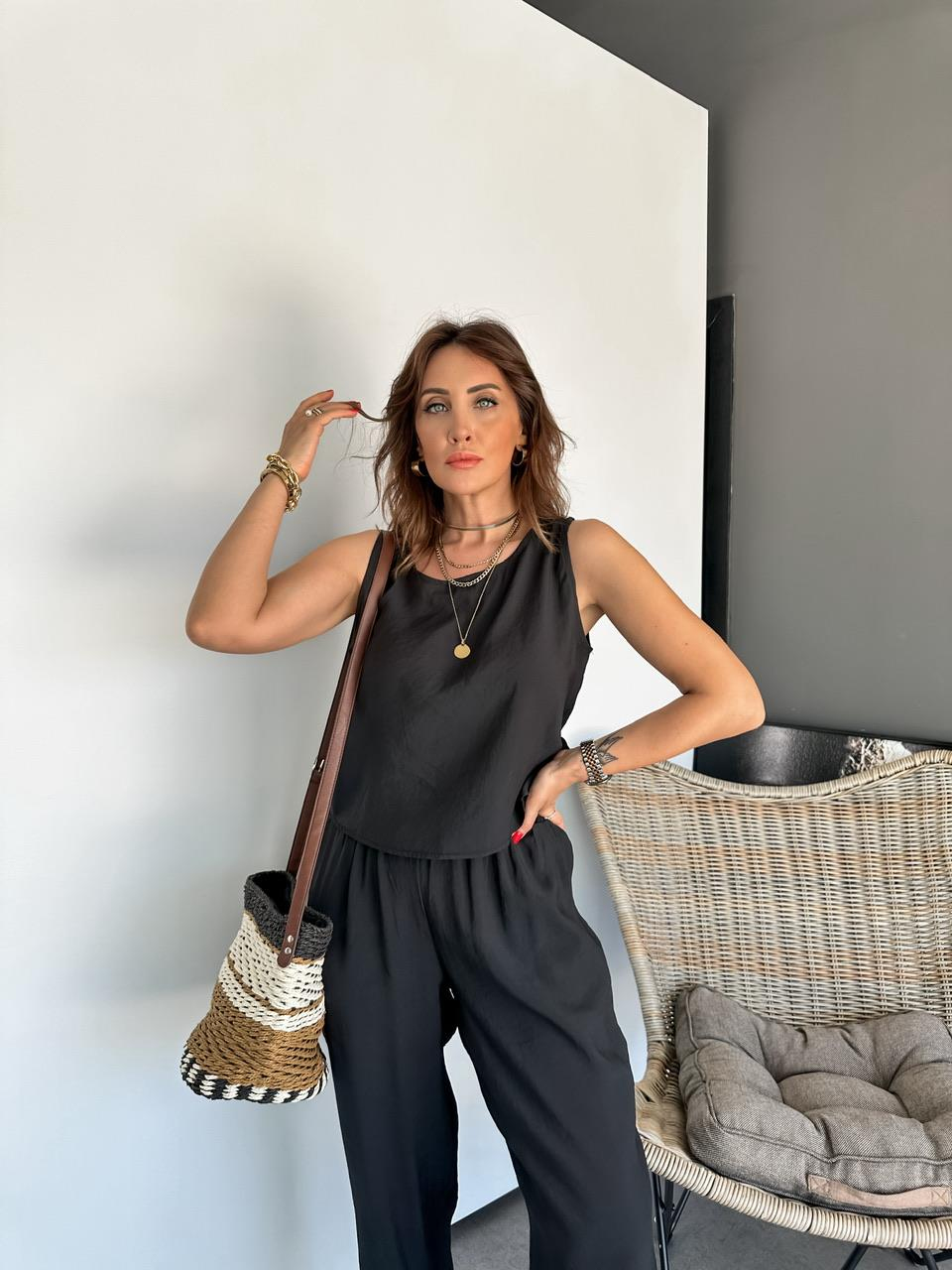 Siyah Kolsuz Beli Lastikli Tensel Takım