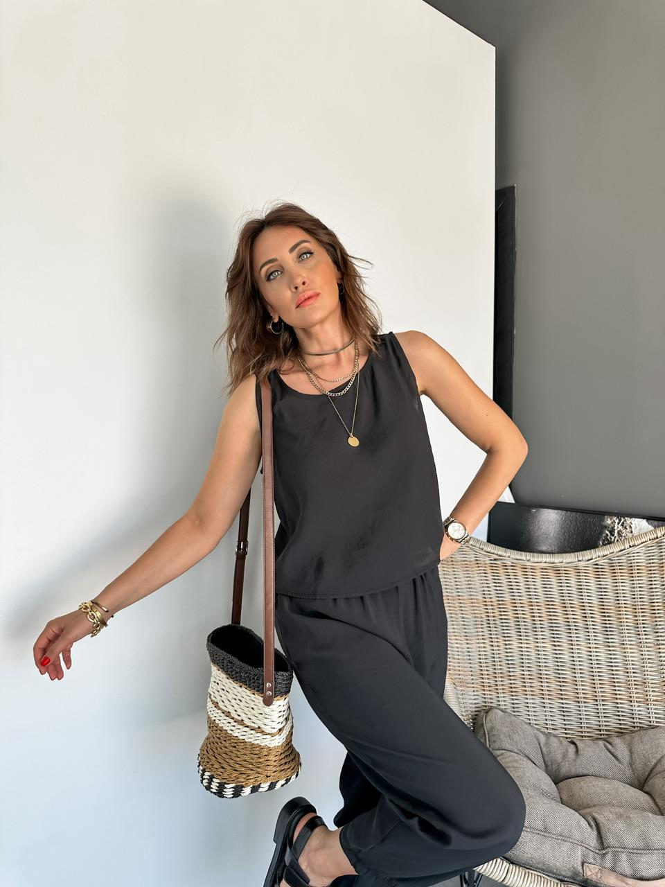 Siyah Kolsuz Beli Lastikli Tensel Takım