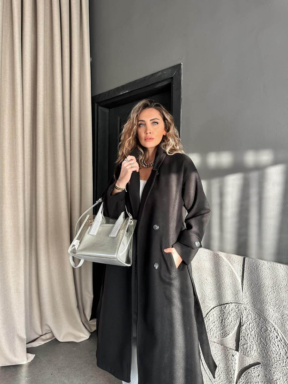 Siyah Kolu Manşetli Premium Kaşe Kaban
