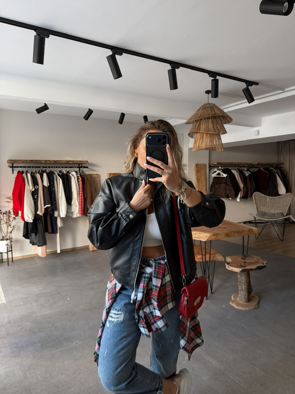 Siyah Kontrast Dikişli Premium Deri Ceket
