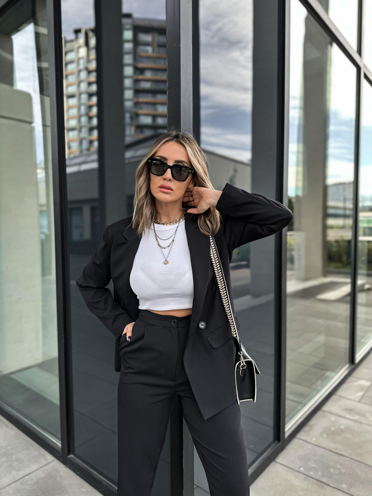 Siyah Kruvaze Blazer Ceket