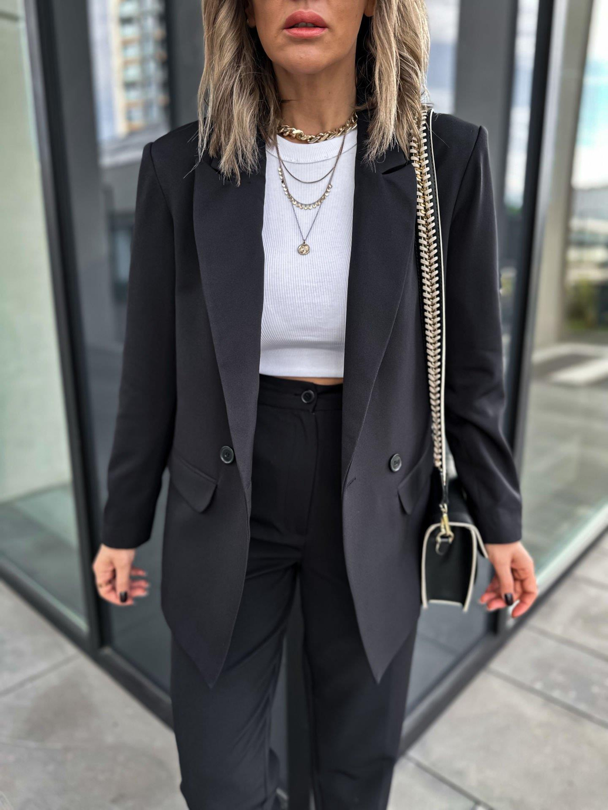 Siyah Kruvaze Blazer Ceket